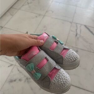 Skechers Kids Sneakers with Pink and Gray Glitter